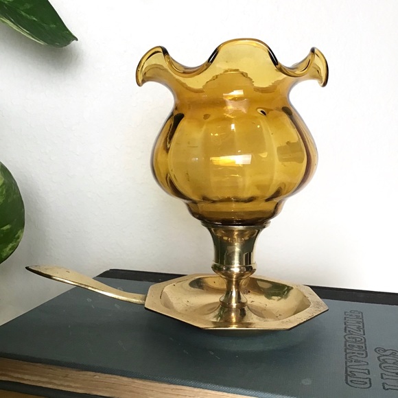 Vintage Brass & Glass Hurricane Candle Holder